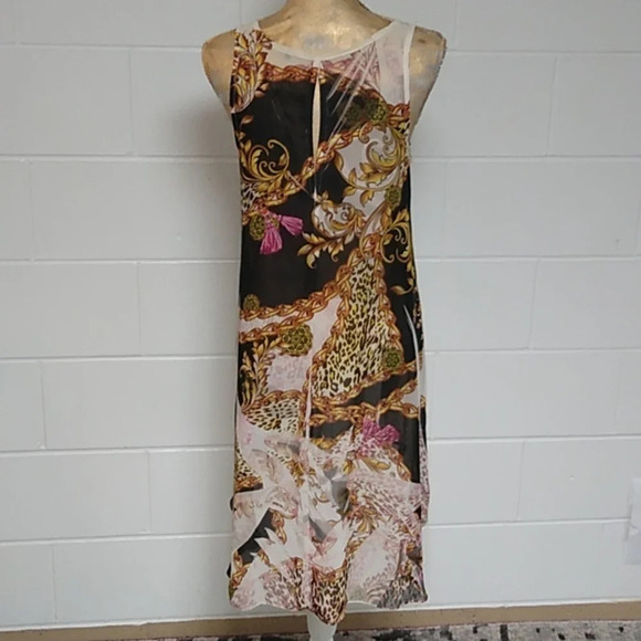 SHEER HIGH LOW TANK TOP CHAIN & TASSEL PRINT - Picture 2 of 8